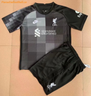 Kids 2021-22 Liverpool Goalkeeper Black Soccer Kits Shirt With Shorts