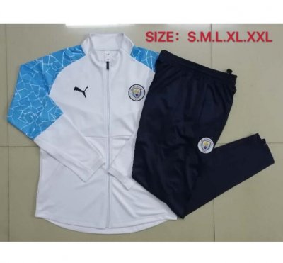 2020-21 Manchester City White Blue Training Suits Jacket with Pants