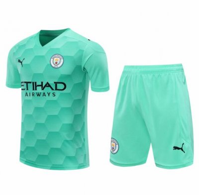 2020-21 Manchester City Green Goalkeeper Soccer Jersey Kits (Shirt+Shorts)