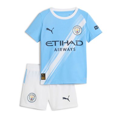 2025-26 Manchester City Home Kids Soccer Kits Shirt With Shorts