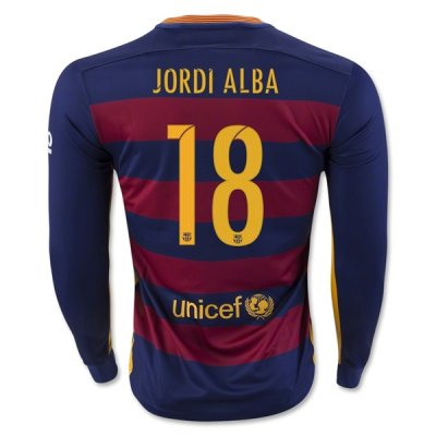 2015-16 Barcelona JORDI ALBA 18 LS Home Soccer Jersey