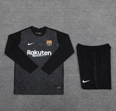 2020-21 Barcelona Long Sleeve Black Goalkeeper Soccer Jersey Kits (Shirt+Shorts)