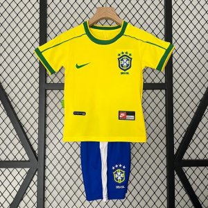 1998 Brazil Retro Kids Home Soccer Kit Shirt With Shorts