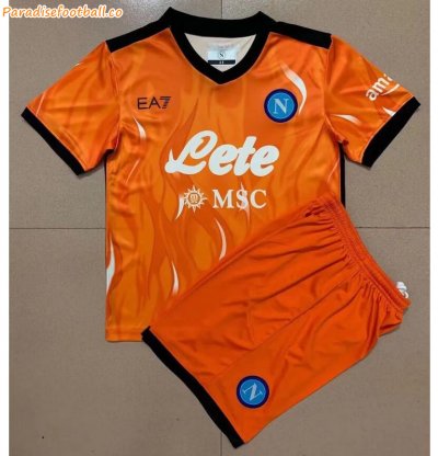 Kids Napoli 2021-22 Orange Goalkeeper Maglia Gara Soccer Kits Shirt With Shorts