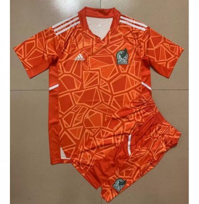 Kids 2022 FIFA World Cup Mexico Deep Orange Goalkeeper Soccer Kits Shirt with Shorts