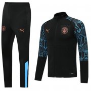 2020-21 Manchester City Black Blue Training Kits Jacket with Pants