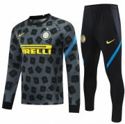2020-21 Inter Milan Black Grey Training Kits Sweatshirt with Pants
