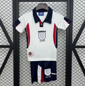 1998 England Retro Kids Home Soccer Kit Shirt With Shorts