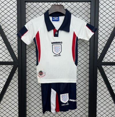 1998 England Retro Kids Home Soccer Kit Shirt With Shorts