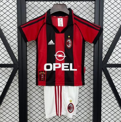 1998-99 AC Milan Retro Kids Home Soccer Kit Shirt With Shorts