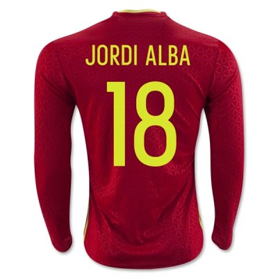2016 Spain JORDI ALBA #18 LS Home Soccer Jersey