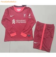 Kids 2021-22 Liverpool Long Sleeve Home Soccer Kits Shirt With Shorts