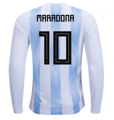 Diego Maradona #10 2018 World Cup Argentina Long Sleeve Home Soccer Jersey Shirt