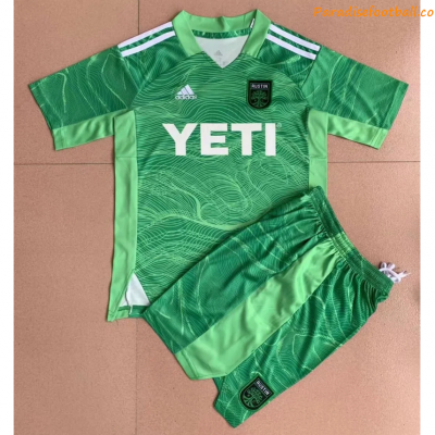 Kids Austin FC 2021-22 Green Goalkeeper Soccer Kits Shirt With Shorts