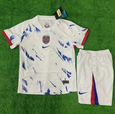 2024 Euro Cup Norway Kids Away Soccer Kits Shirt With Shorts