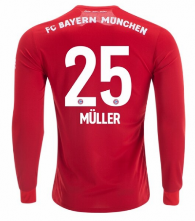 2019-20 Bayern Munich Long Sleeve Home Soccer Jersey Shirt Thomas Muller #25