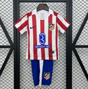 2025-26 Atletico Madrid Kids Home Soccer Kits Shirt With Shorts
