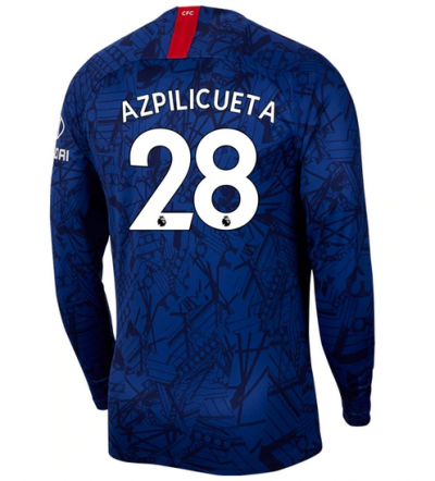 Cesar Azpilicueta #28 Chelsea Home Long Sleeve Soccer Jersey Shirt 2019-20