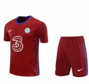 2020-21 Chelsea Goalkeeper Red Soccer Jersey Kits (Shirt+Shorts)