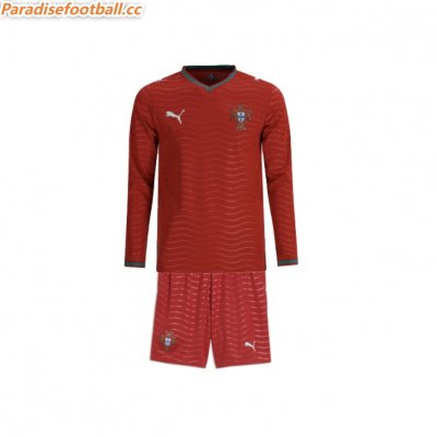2026 FIFA World Cup Portugal Home Kids Long Sleeve Soccer Kits Shirt With Shorts