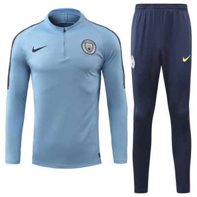 18-19 Manchester City Blue Zipper Sweat Shirt Kit(Top+Trouser)