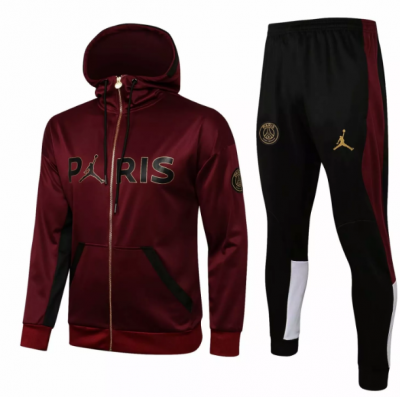 2021-22 PSG X Jordan Wine Red Training Kits Hoodie Jacket with Pants