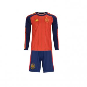 2026 FIFA World Cup Spain Home Kids Long Sleeve Soccer Kits Shirt with Shorts