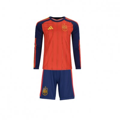 2026 FIFA World Cup Spain Home Kids Long Sleeve Soccer Kits Shirt with Shorts