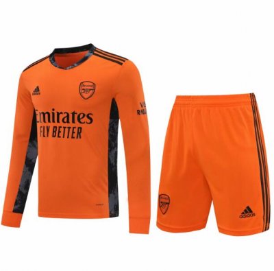 2020-21 Arsenal Long Sleeve Goalkeeper Orange Soccer Jersey Kits (Shirt+Shorts)
