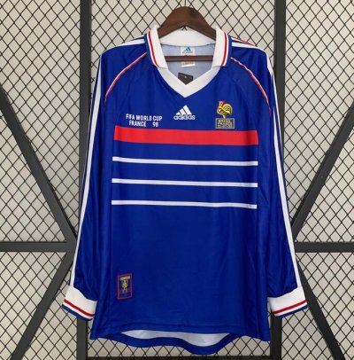 1998 France Retro Long Sleeve Home Soccer Jersey Shirt
