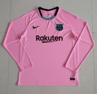 2020-21 Barcelona Long Sleeve Third Away Pink Soccer Jersey Shirt