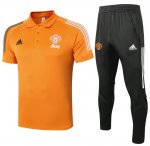 2020-21 Manchester United Orange Polo Kits Shirt with Pants