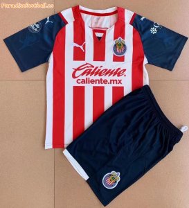 Kids Chivas Deportivo Guadalajara 2021/22 Home Soccer Kits Shirt With Shorts