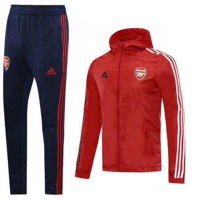 2020-21 Arsenal Red White Stripe Windbreaker Hoodie Suits Jacket with Pants