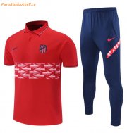 2021-22 Atletico Madrid Red Polo Kits Shirt with Pants