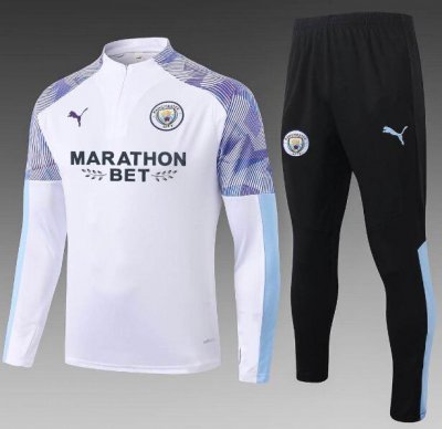 2020-21 Manchester City White Training Suits Sweatshirt with Pants