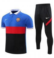 2021-22 Barcelona Black Blue Polo Kits Shirt with Pants