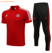 2021-22 Bayern Munich Red Polo Kits Shirt + Pants