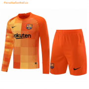 2021-22 Barcelona Long Sleeve Goalkeeper Orange Soccer Kits Shirt with Shorts