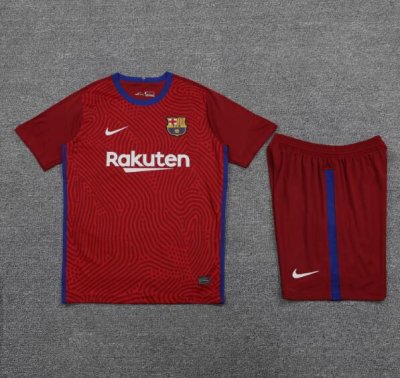 2020-21 Barcelona Red Goalkeeper Soccer Jersey Kits (Shirt+Shorts)