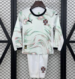 2025-26 Portugal Kids Away Long Sleeve Soccer Kits Shirt With Shorts