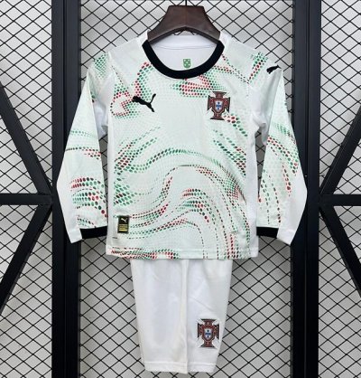2025-26 Portugal Kids Away Long Sleeve Soccer Kits Shirt With Shorts