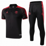 2018-19 PSG Jordan Black Red Polo Kits Shirt + Pants