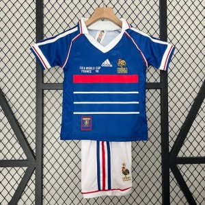 1998 France Retro Kids Home Soccer Kit Shirt With Shorts