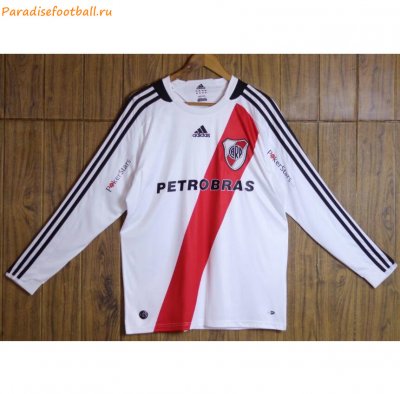 2009-10 River Plate Retro Long Sleeve Home Soccer Jersey Shirt