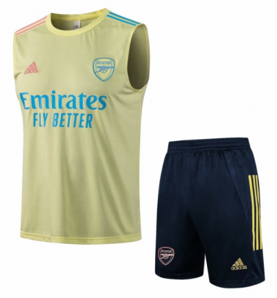 2021-22 Arsenal Yellow Training Vest Kits Soccer Shirt with Shorts