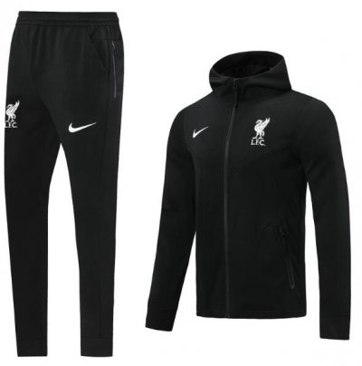 2020-21 Liverpool All Black Training Kits Hoodie Jacket with Pants
