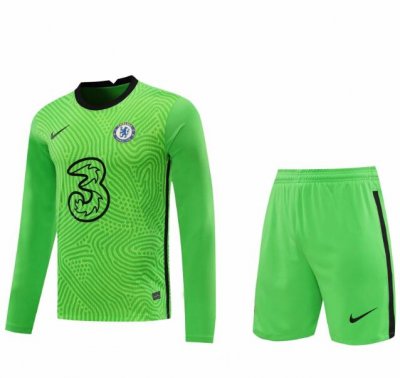 2020-21 Chelsea Long Sleeve Goalkeeper Green Soccer Jersey Kits (Shirt+Shorts)