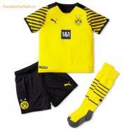 2021-22 Borussia Dortmund Kids Home Soccer Full Kits Shirt & Shorts & Socks