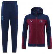 2020-21 Manchester City Navy Red Training Kits Hoodie Jacket with Pants